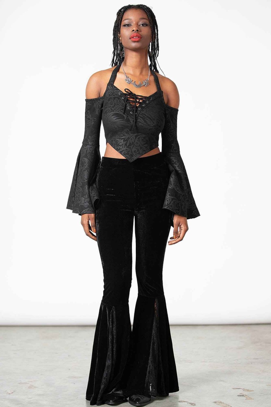 Women KILLSTAR Tops | Periwinkle Halter Crop Top Black