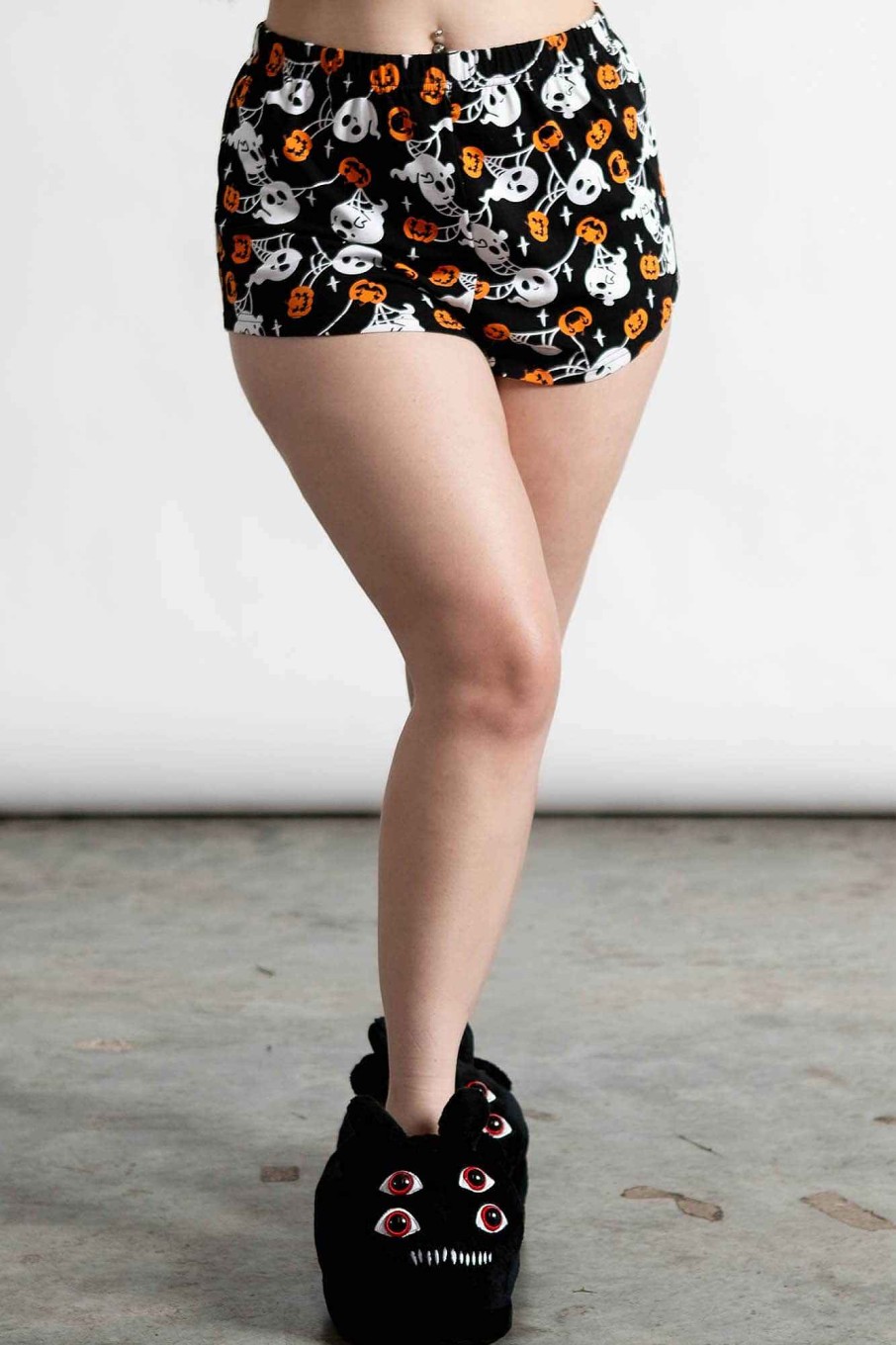 Women KILLSTAR Loungewear | Haunted Pumpkin Lounge Shorts Black