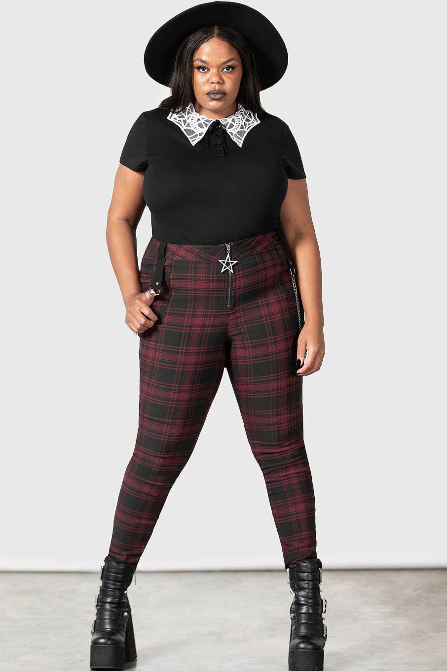 Plus KILLSTAR Bottoms | Tartanarchist Trousers [Crimson] [Plus] Red Tartan