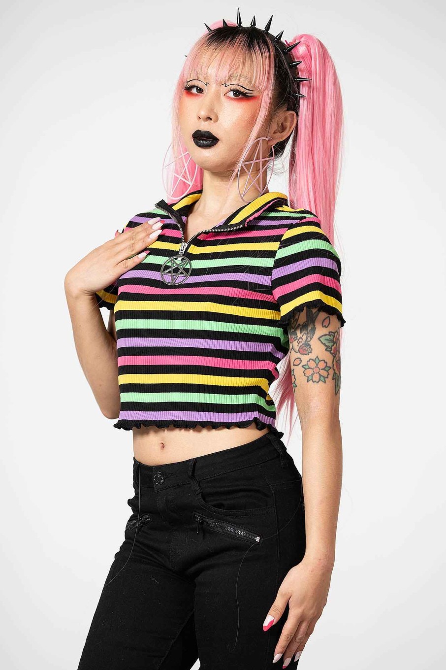 Women KILLSTAR Tops | Child Ribbed Crop Top Rainbow