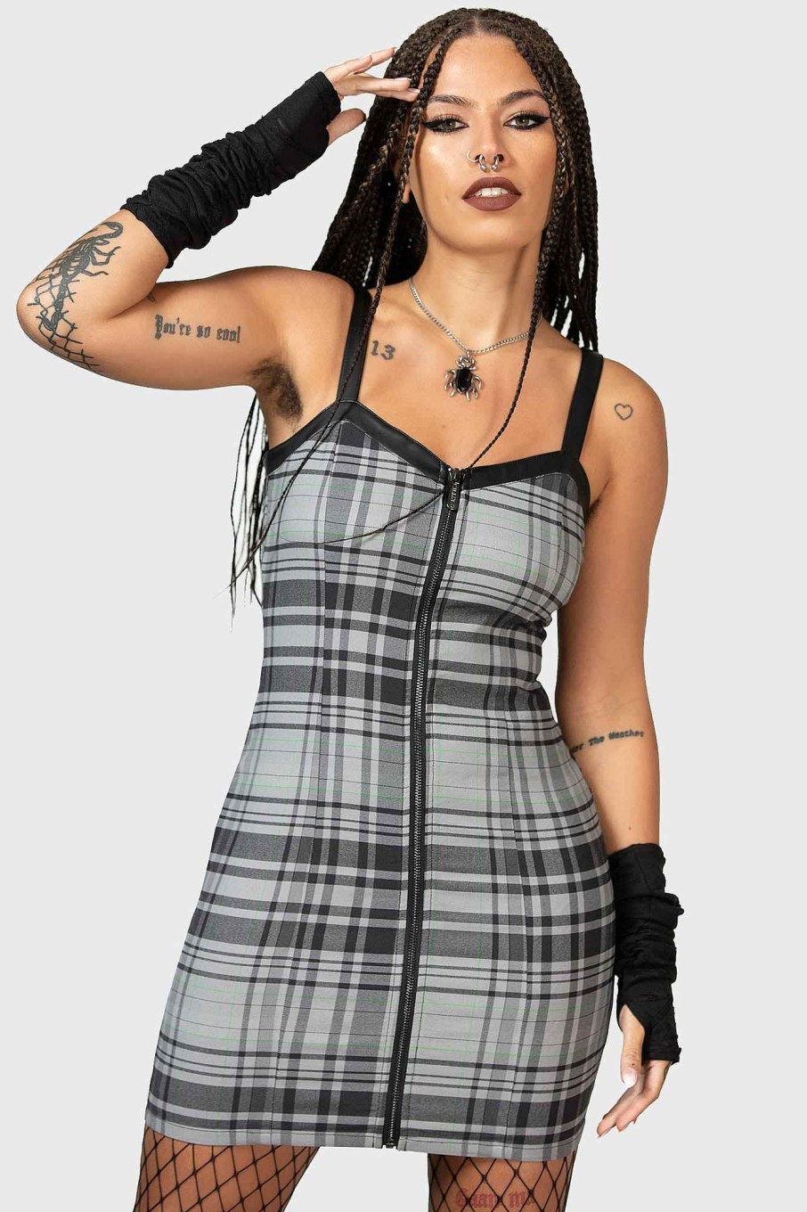 Women KILLSTAR Dresses | Bury Me Bodycon Dress Grey Tartan