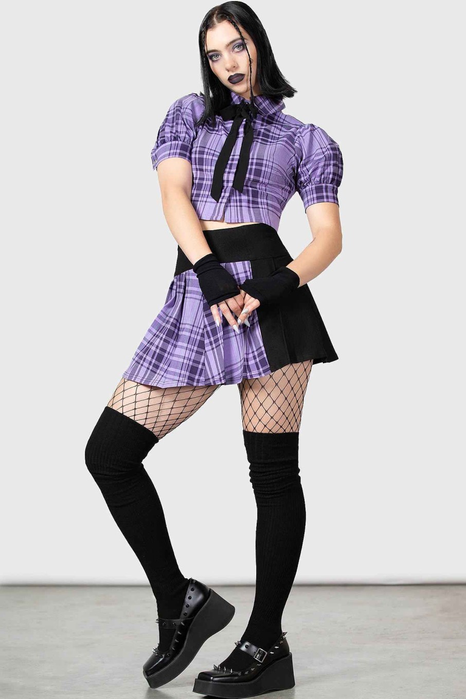 Women KILLSTAR Skirts | Cattie Pleated Skirt Purple Tartan