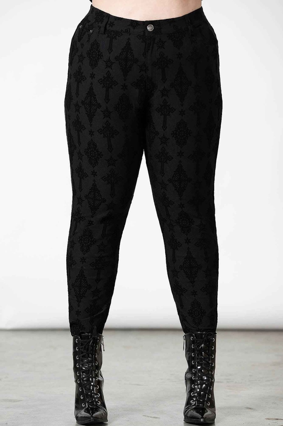 Plus KILLSTAR Bottoms | Nora Flocked Trousers [Plus] Black