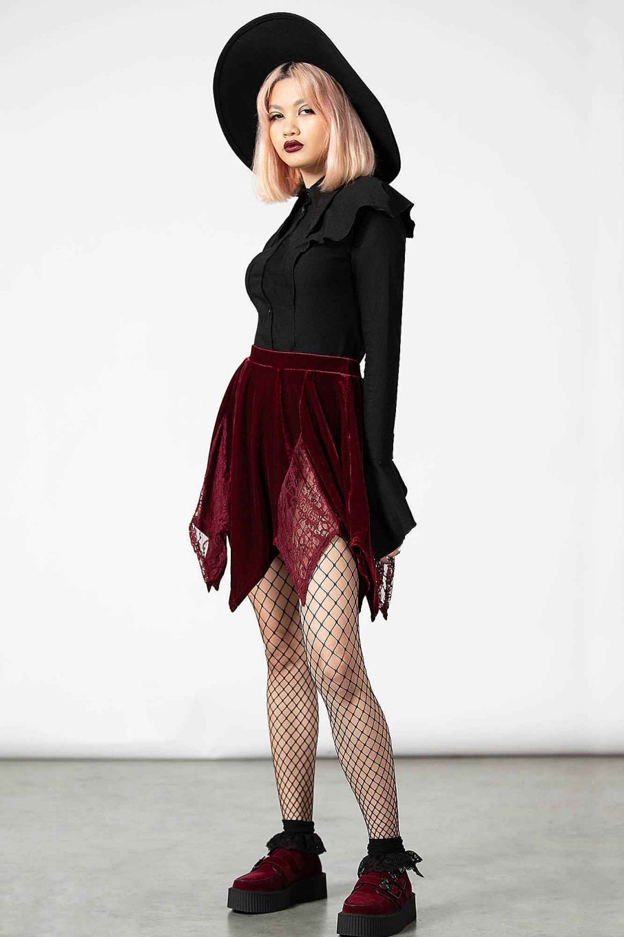 Women KILLSTAR Skirts | Lester Velvet Mini Skirt [Blood] Red