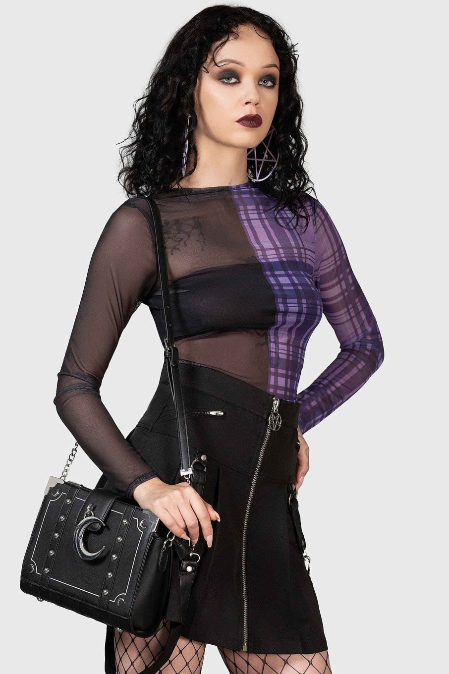 Women KILLSTAR Tops | Sweet Nightmare Long Sleeve Top Purple Tartan