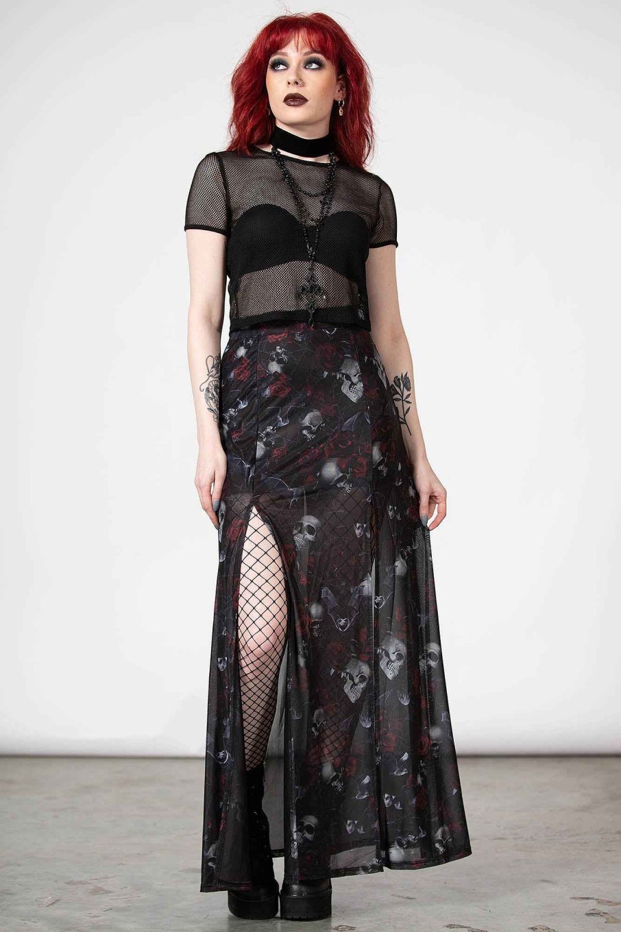 Women KILLSTAR Co-Ords | Kleadora Mesh Maxi Skirt Black