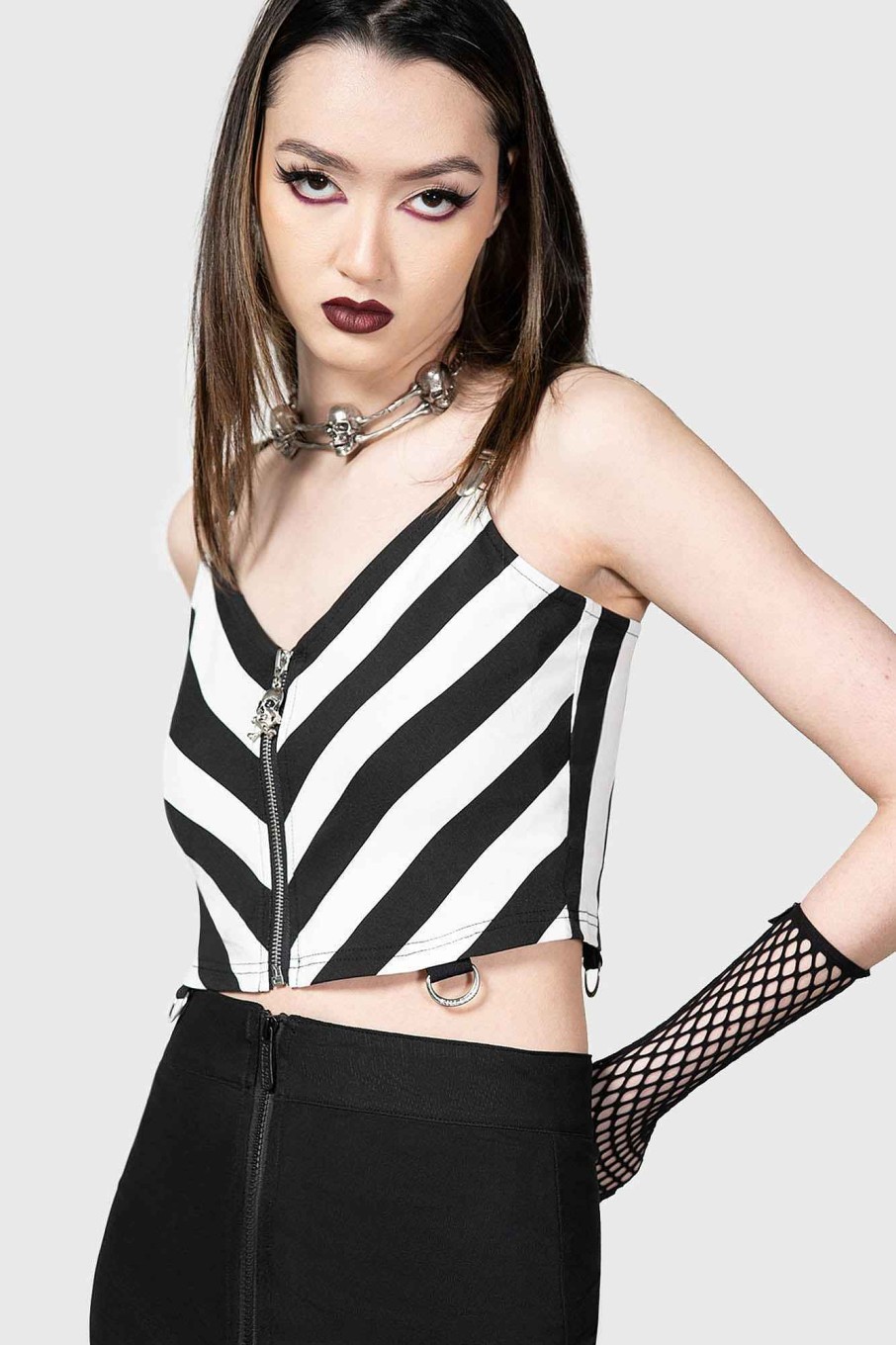 Women KILLSTAR Tops | Stripe O Negative Top Black/White