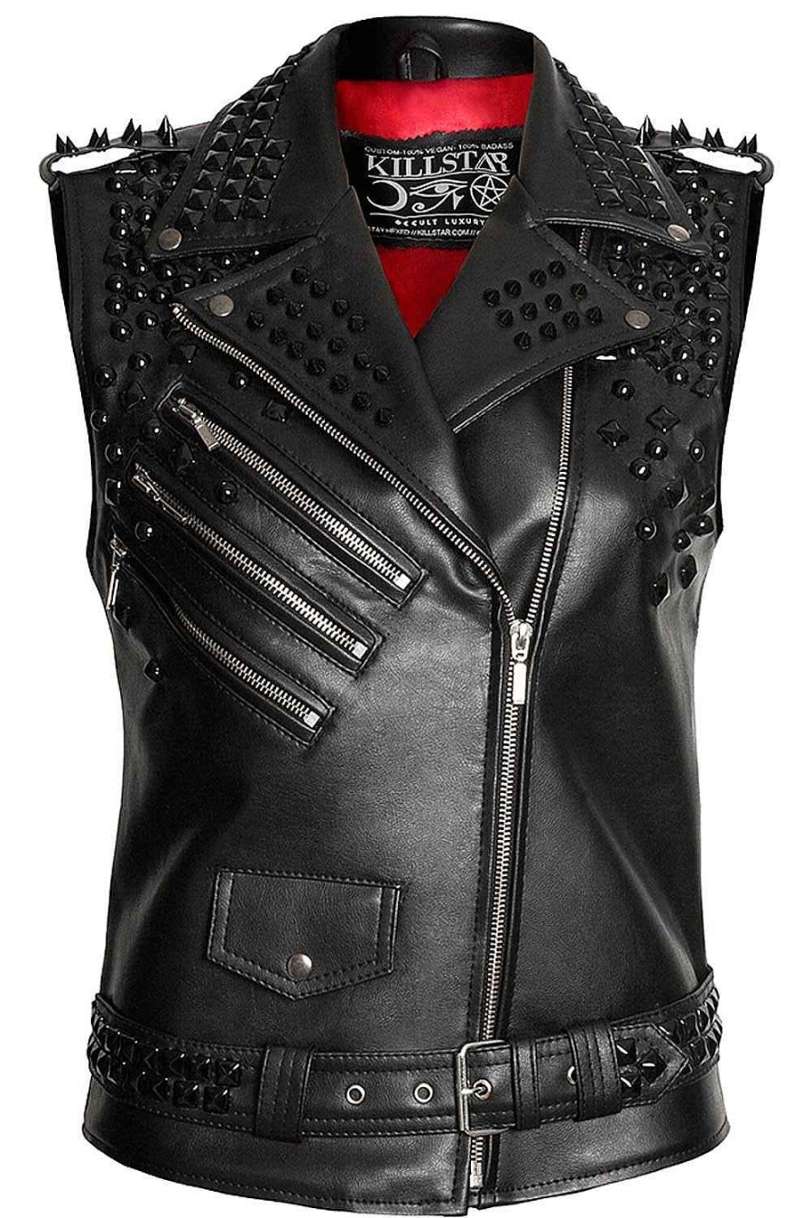 Men KILLSTAR Outerwear | Doom Leather Vest [Faux Leather] Black