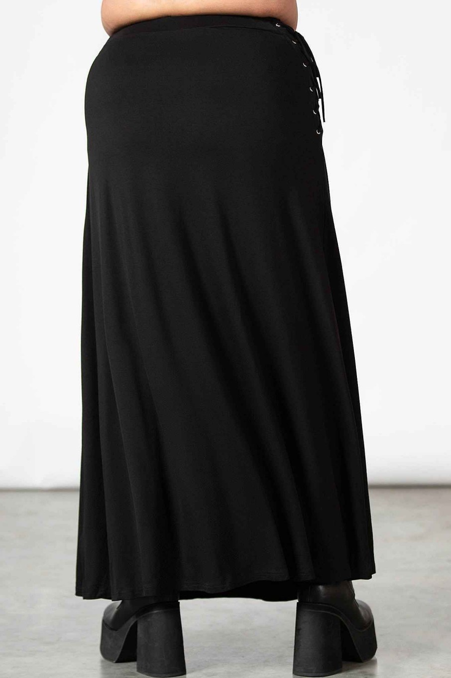 Plus KILLSTAR Bottoms | Hellverina Split Maxi Skirt [Plus] Black