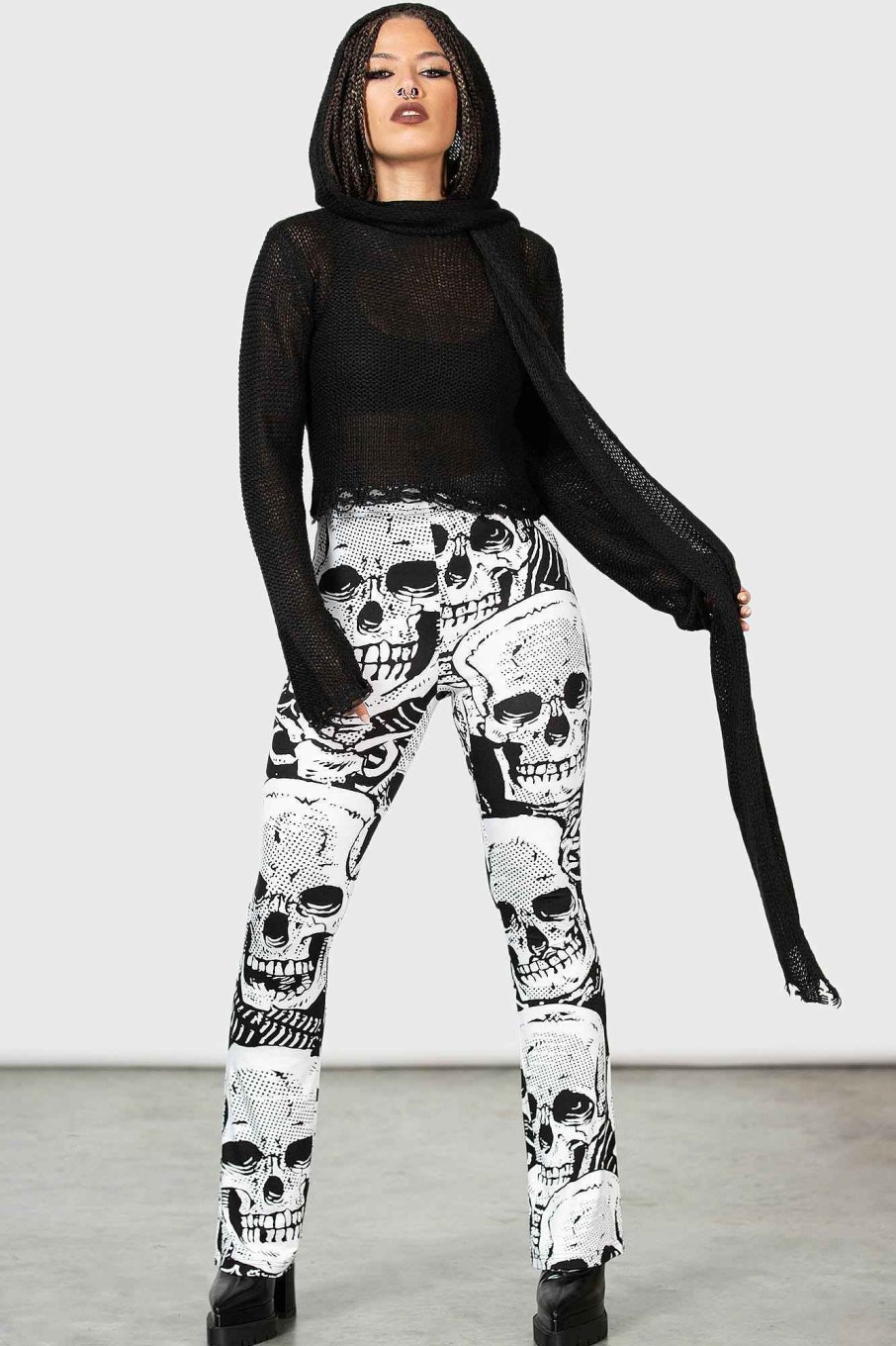 Women KILLSTAR Bottoms | Plentiful Reap Bootcut Trousers Black/White