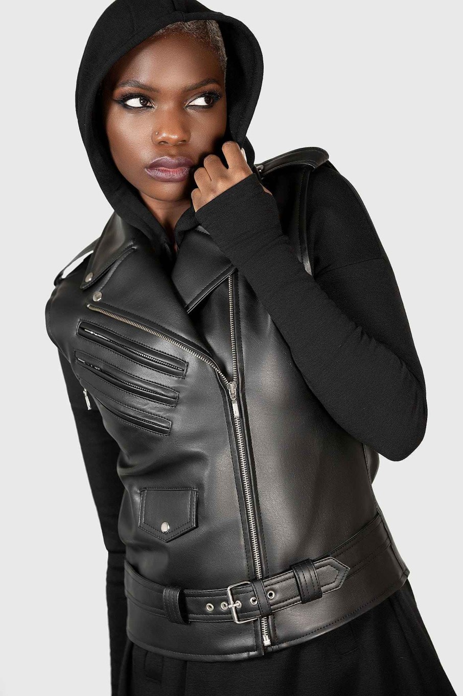 Men KILLSTAR Outerwear | Core Leather Vest [Faux Leather] Black