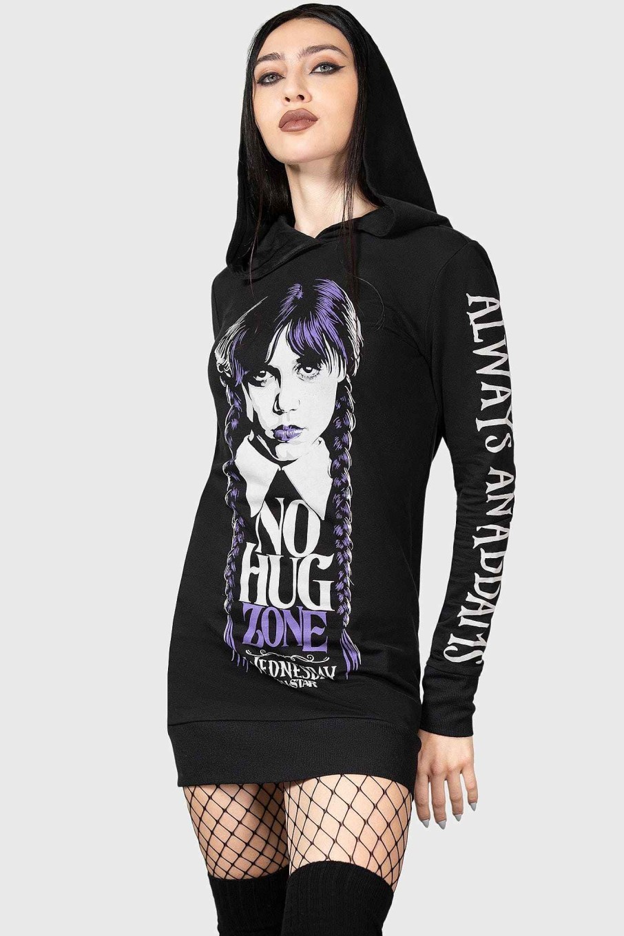 Women MGM WEDNESDAY Outerwear | No-Hug Zone Longline Hoodie Black