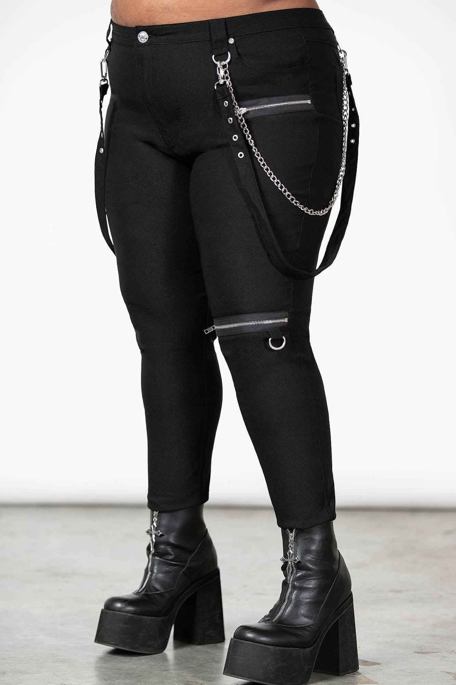 Plus KILLSTAR Bottoms | The Rave Skinny Trousers [Plus] Black