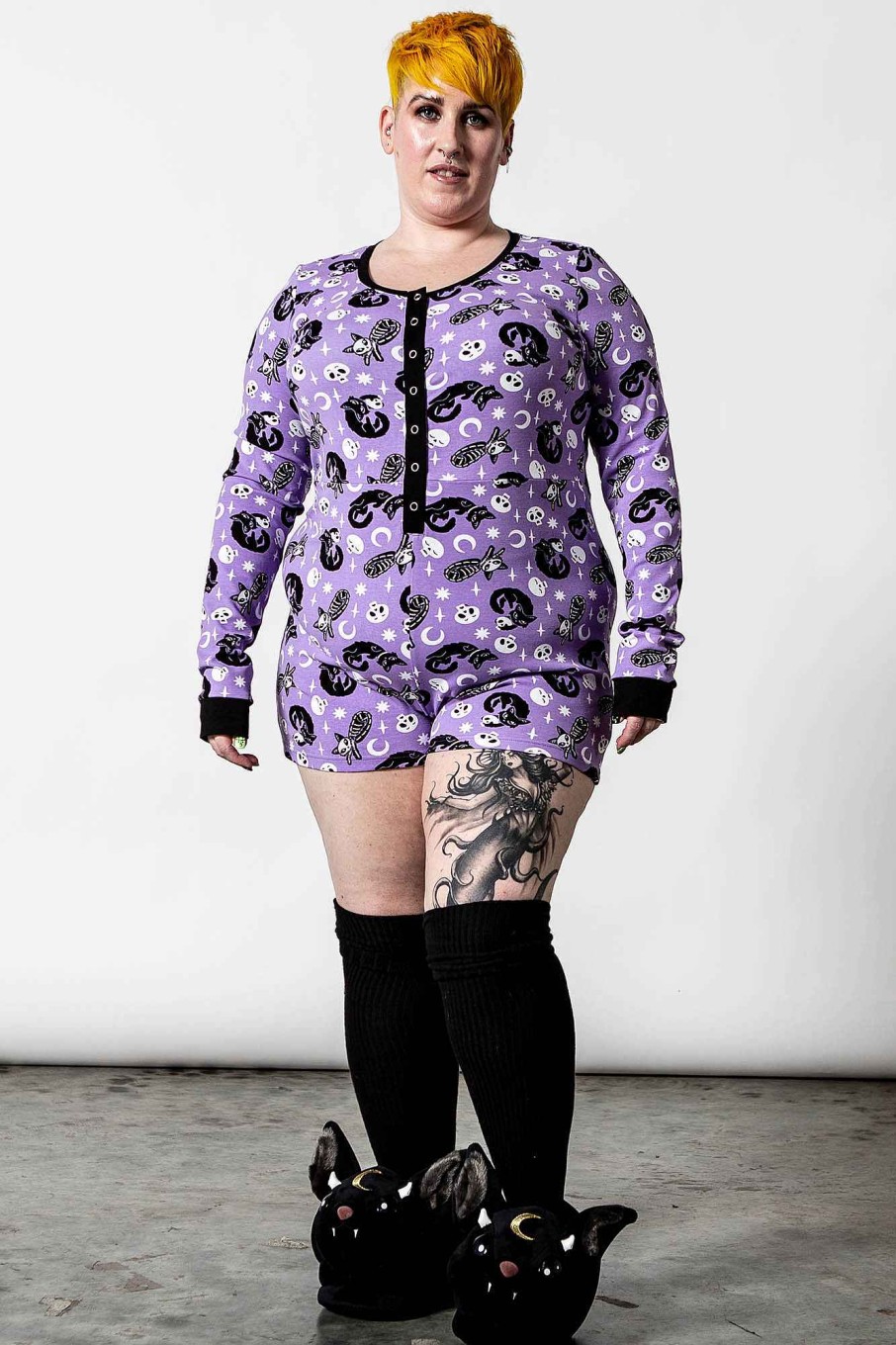 Plus KILLSTAR Loungewear | Purr Off Playsuit [Plum] [Plus] Purple