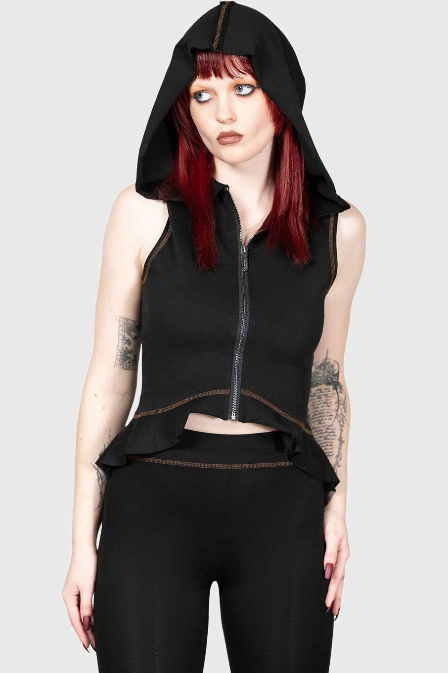 Women KILLSTAR Tops | Furrows Hooded Top Black