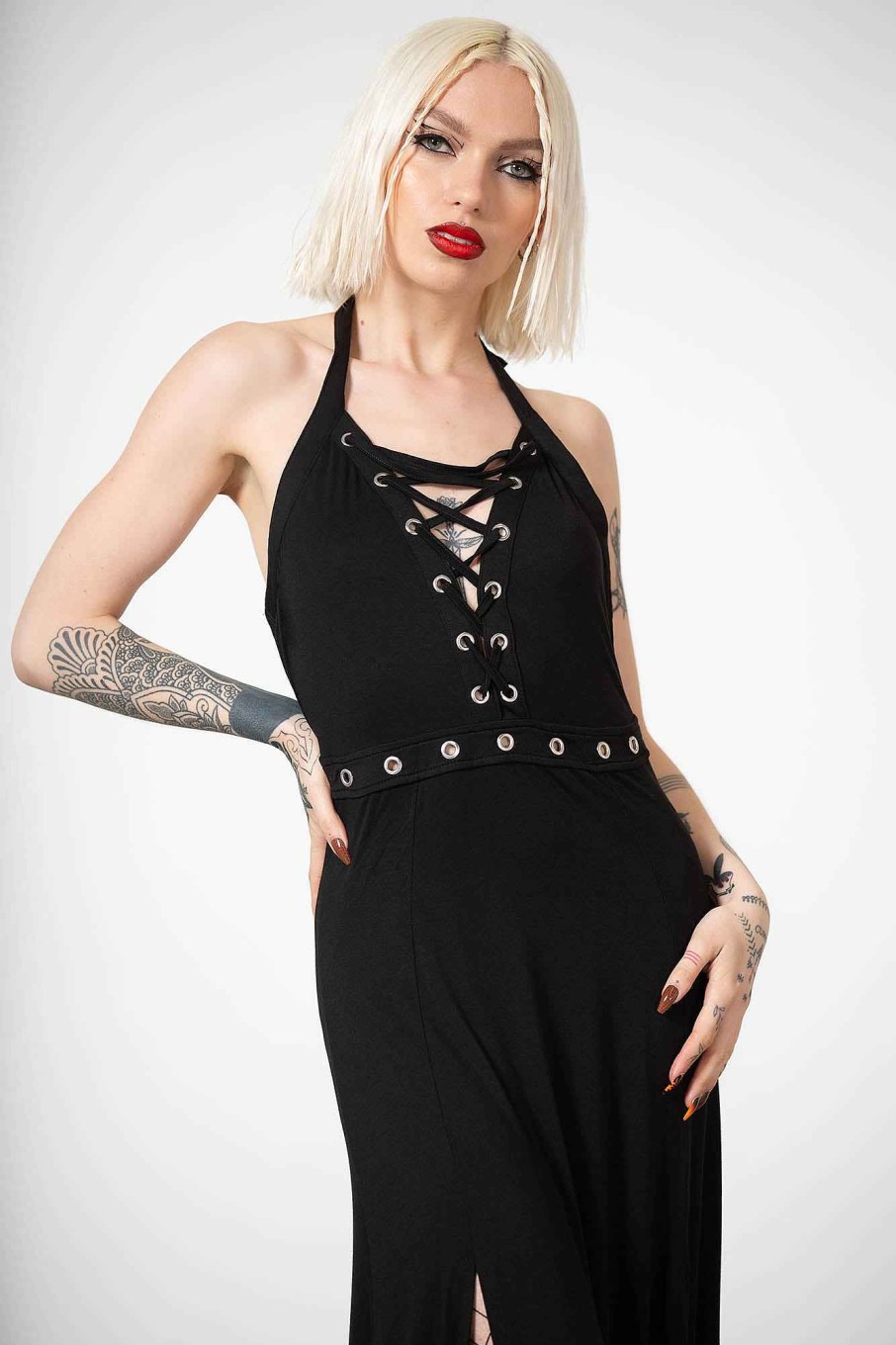 Women KILLSTAR Dresses | Tristania Maxi Halter Dress Black