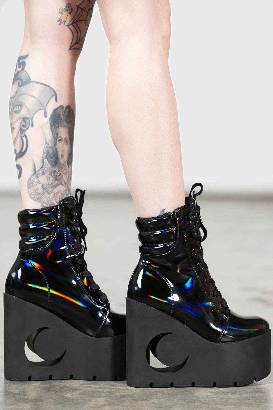 Shoes KILLSTAR | Diana Crescent Wedge Boots [ Holographic] Black