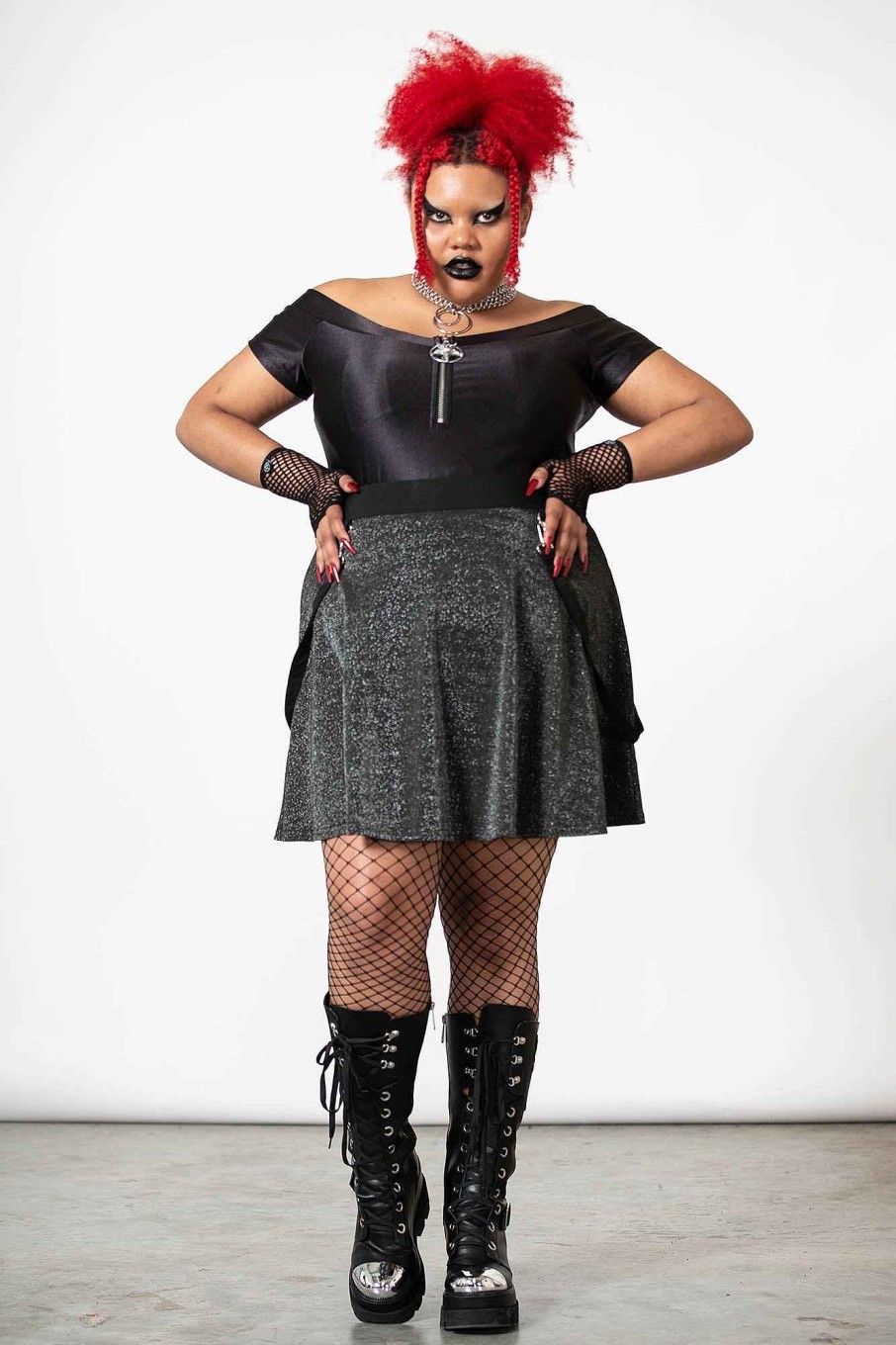 Plus KILLSTAR Skirts | Studio 666 Skater Skirt [Plus] Glitter