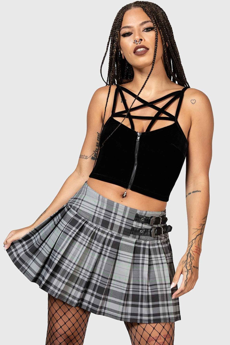 Women KILLSTAR Skirts | Bat Girl Skirt [ ] Grey Tartan