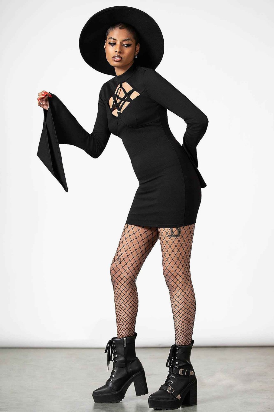 Women KILLSTAR Dresses | Witchural Long Sleeve Dress Black