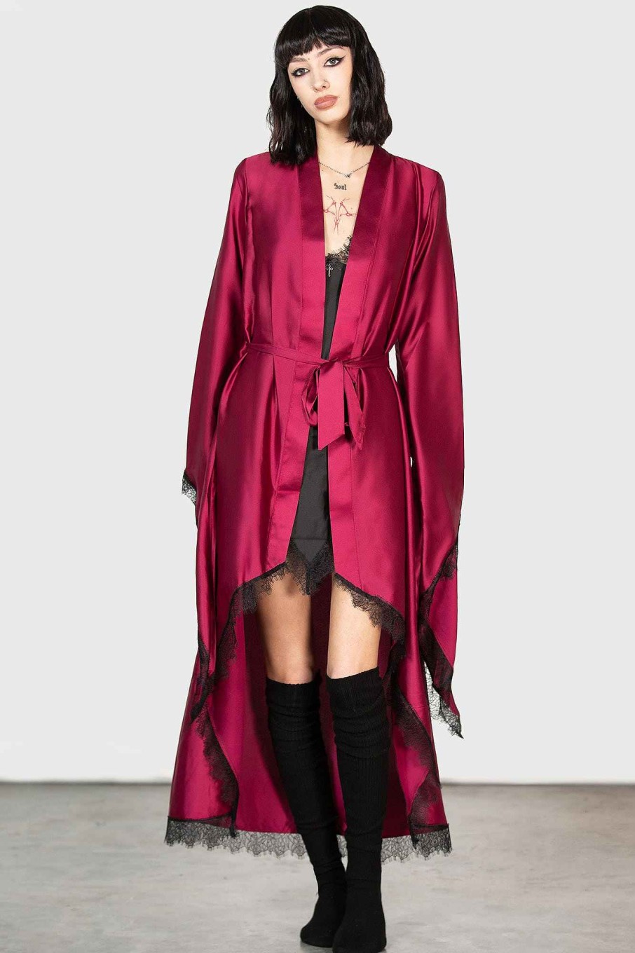 Women KILLSTAR Loungewear | Deadly Daze Satin Robe [Blood] Red