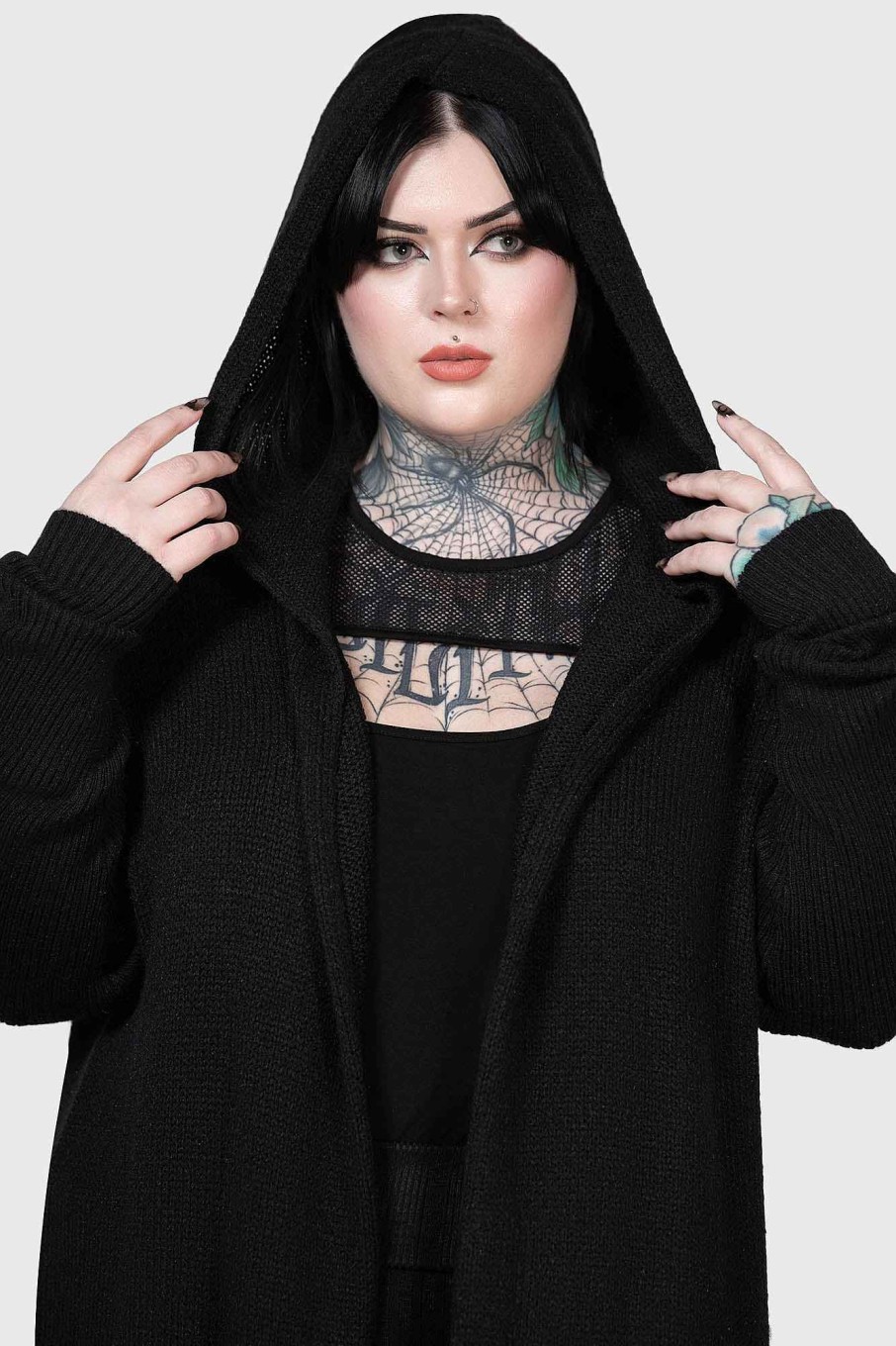 Plus KILLSTAR Knitwear | Veiled Sins Cardigan [Plus] Black