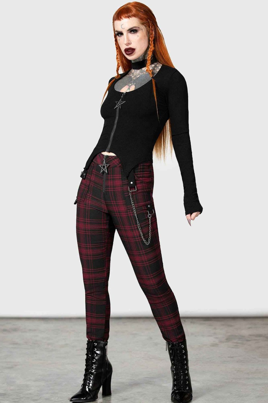 Women KILLSTAR Bottoms | Tartanarchist Trousers [Crimson] Red Tartan