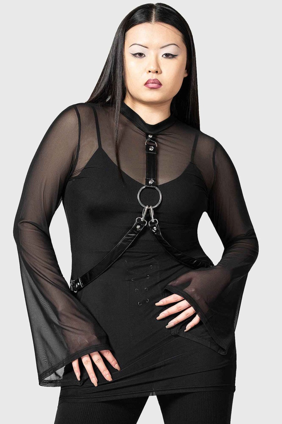 Women KILLSTAR Dresses | Sheer Bondage Long Sleeve Dress Black