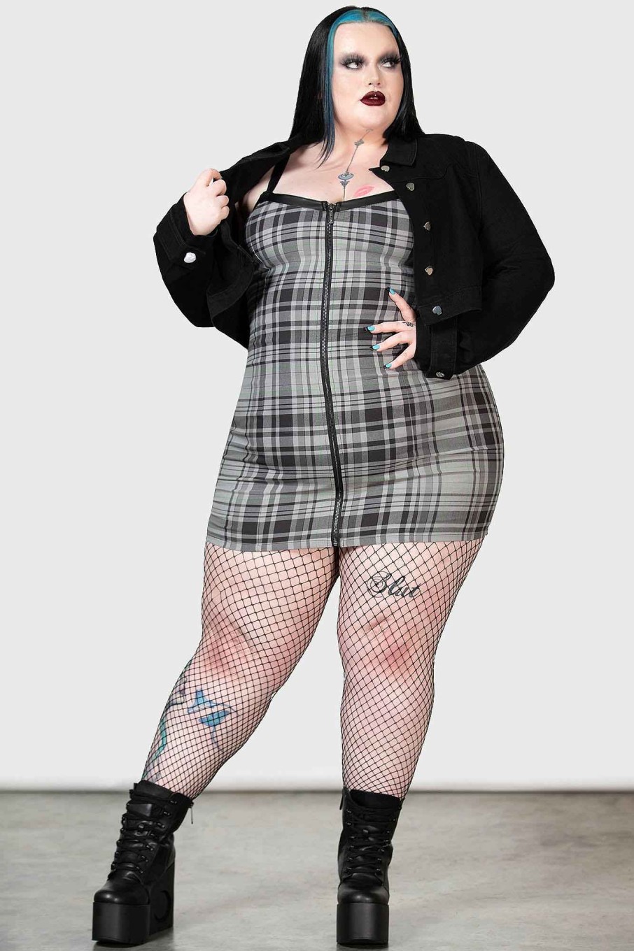 Plus KILLSTAR Dresses | Bury Me Bodycon Dress [Plus] Grey Tartan