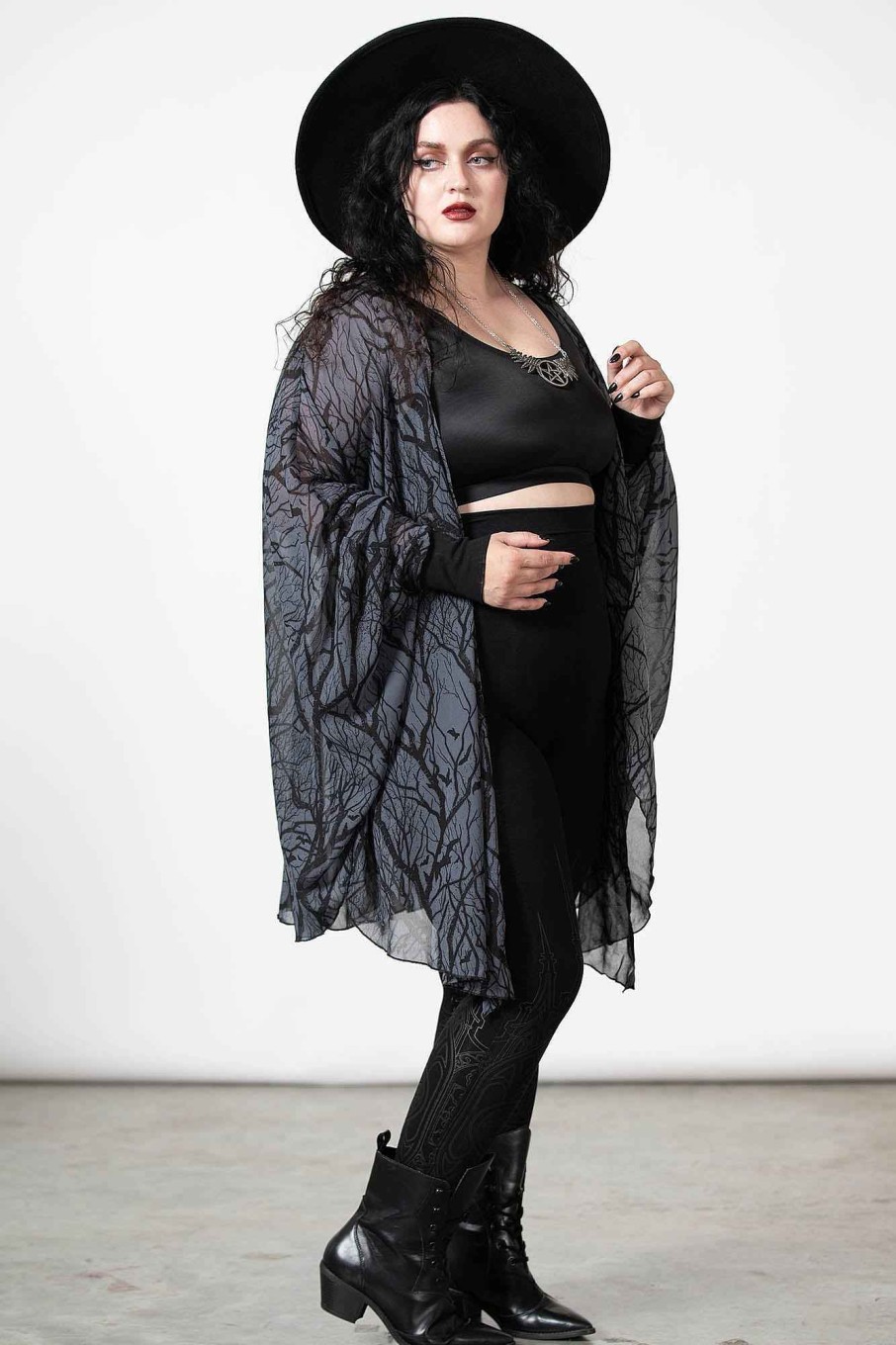 Women KILLSTAR Tops | Obscurum Chiffon Cardigan Black