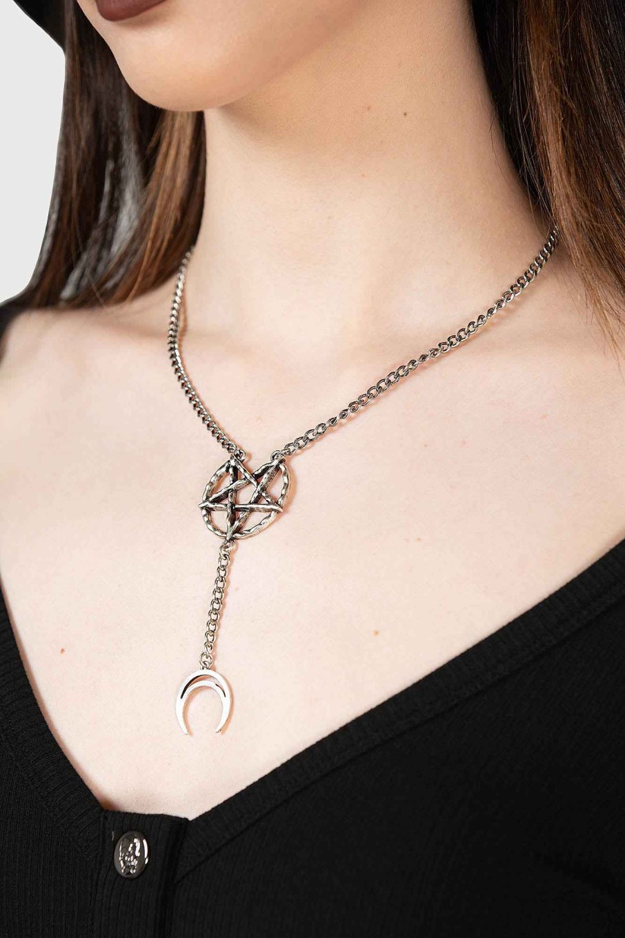 Accessories KILLSTAR Chokers | Pentagram Moon Drop Choker Silver