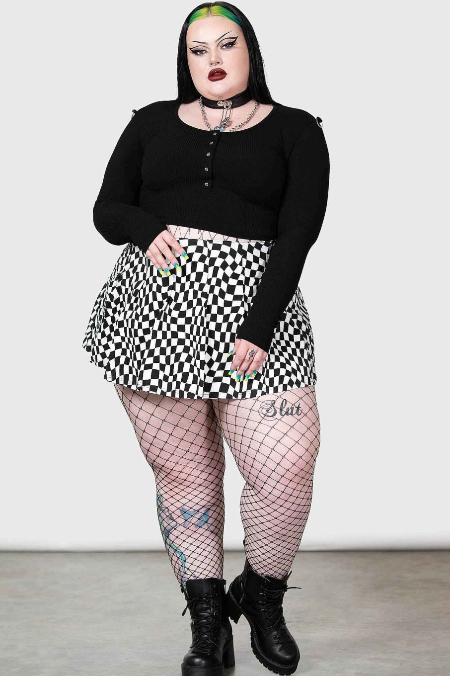 Plus KILLSTAR Skirts | Punk/Wave Mini Skirt [Plus] Black/White