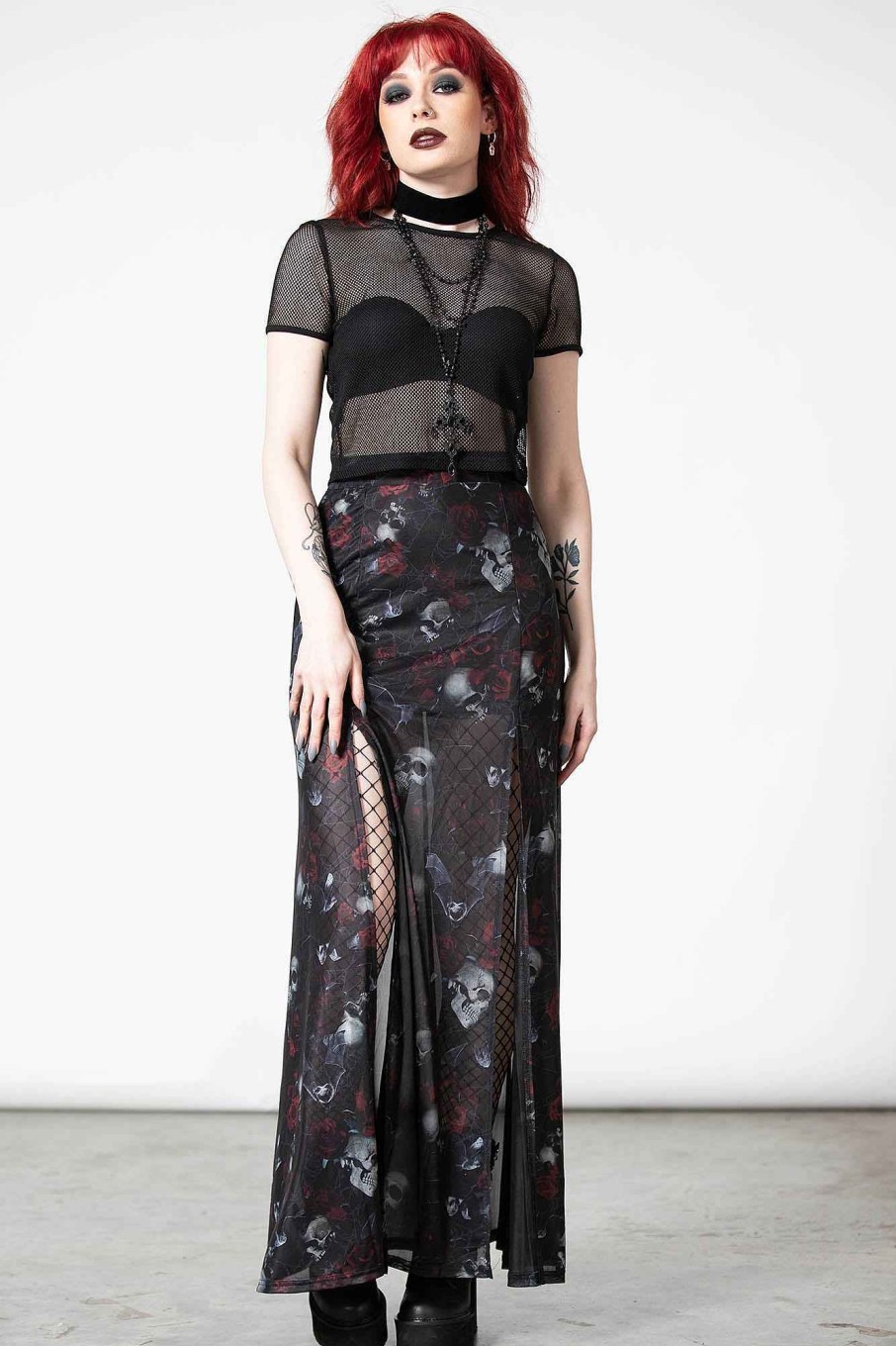 Women KILLSTAR Co-Ords | Kleadora Mesh Maxi Skirt Black