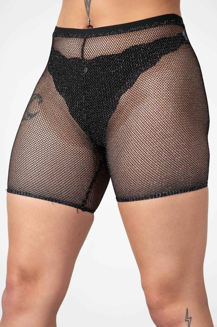 Women KILLSTAR Bottoms | Synth Sigil Fishnet Bike Short Black