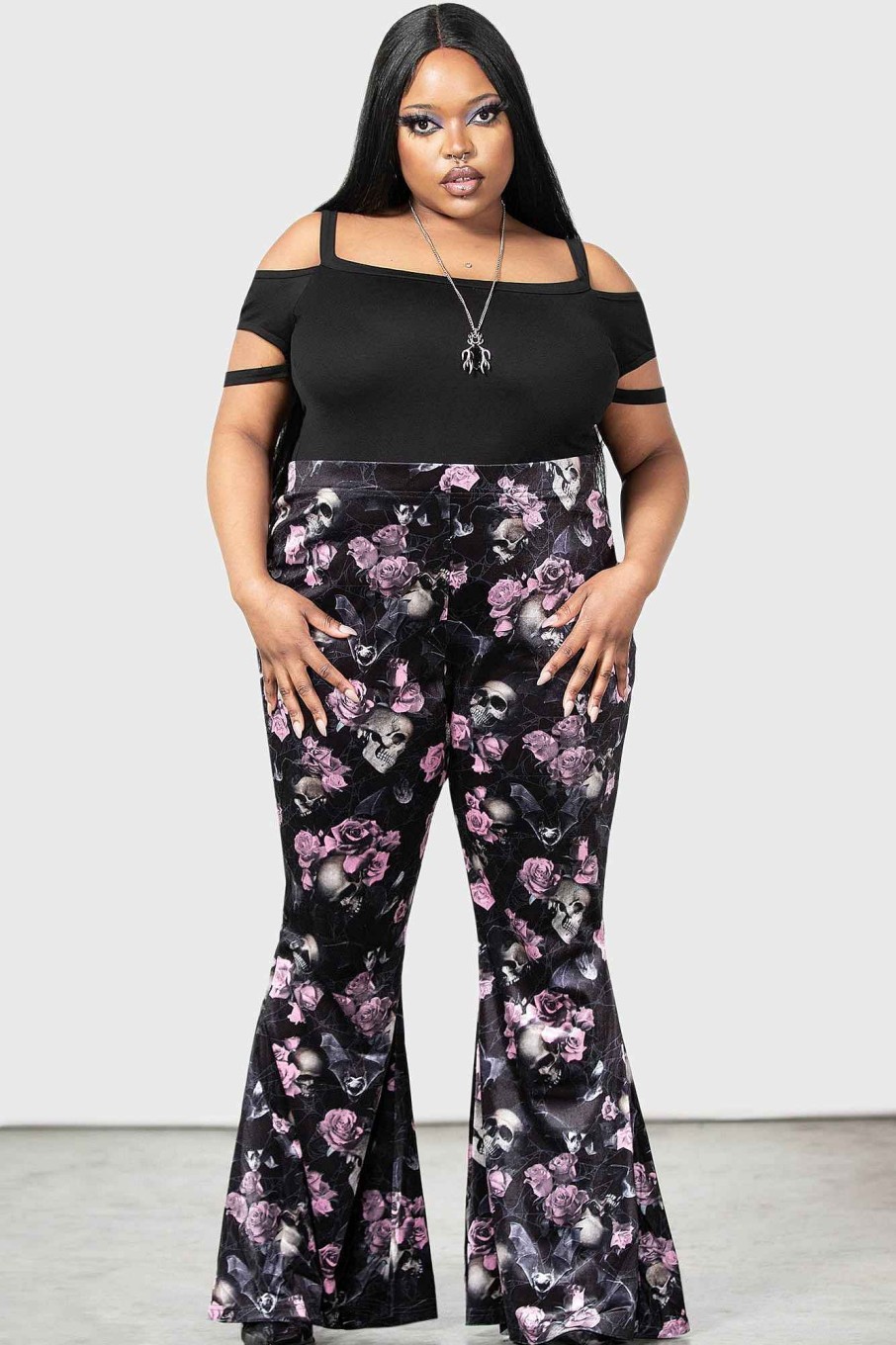 Plus KILLSTAR Co-Ords | Moondance Bell Bottoms [Black/ ] [Plus] Pink