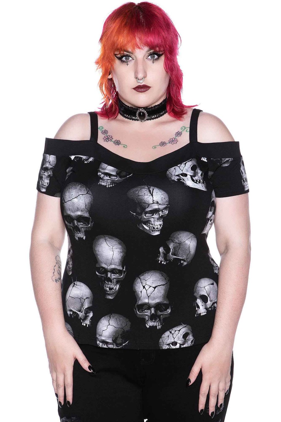 Plus KILLSTAR Tops | Mind Freeze Bardot Top [Plus] Black