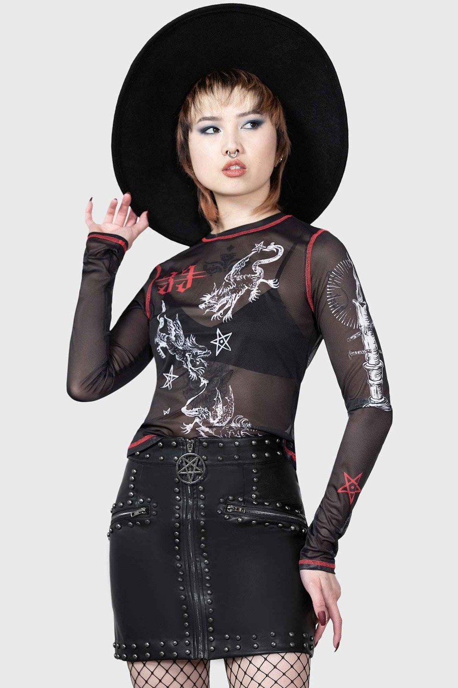 Women KILLSTAR Tops | Devillment Mesh Long Sleeve Top Black