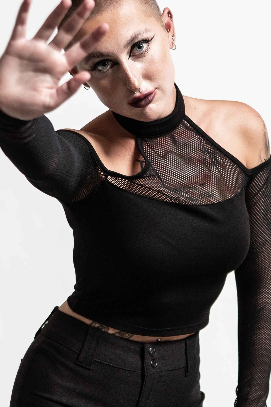 Women KILLSTAR Tops | Nightcall Fishnet Top Black