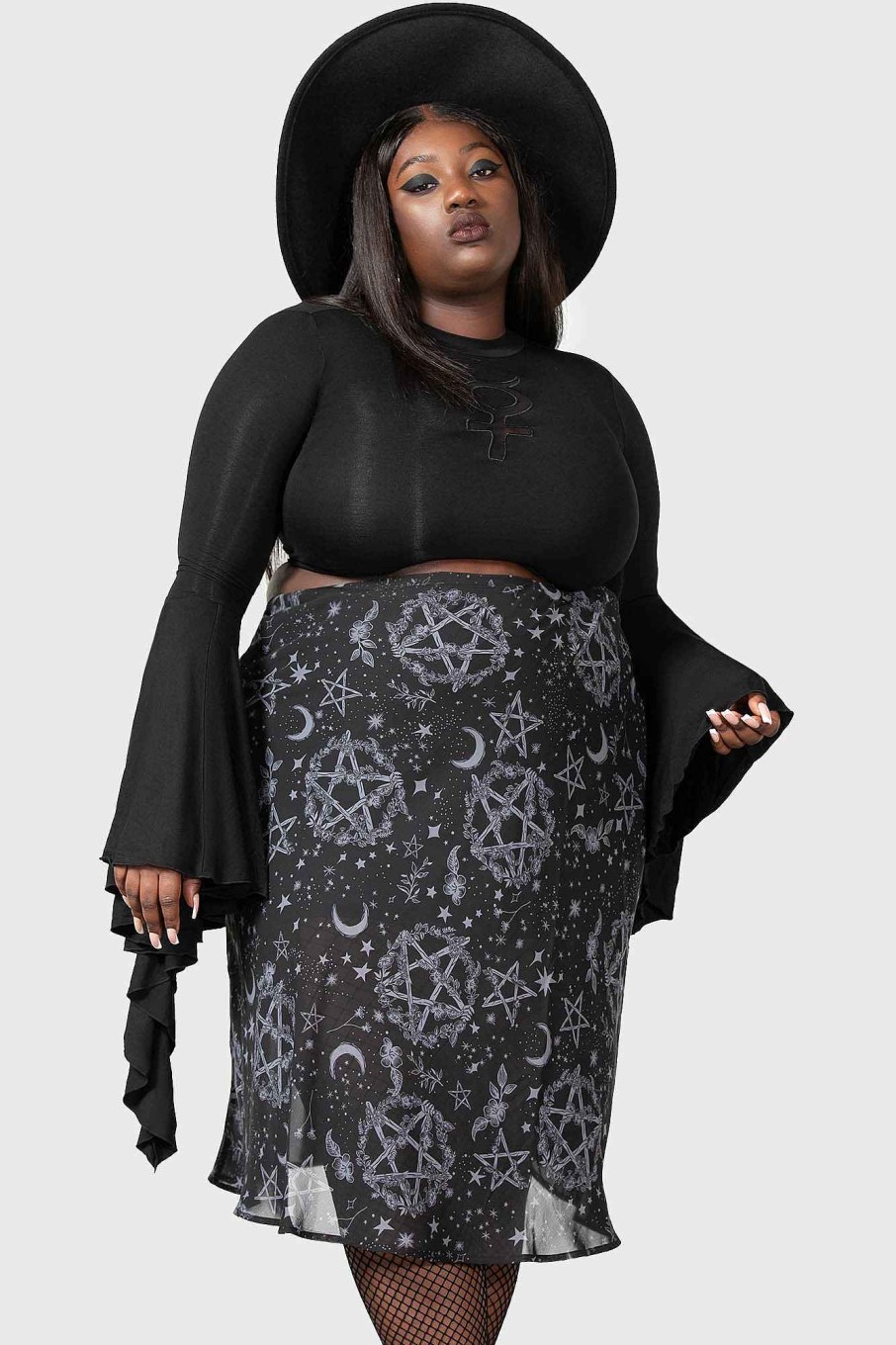 Plus KILLSTAR Co-Ords | Luella Bias Midi Skirt [Plus] Black