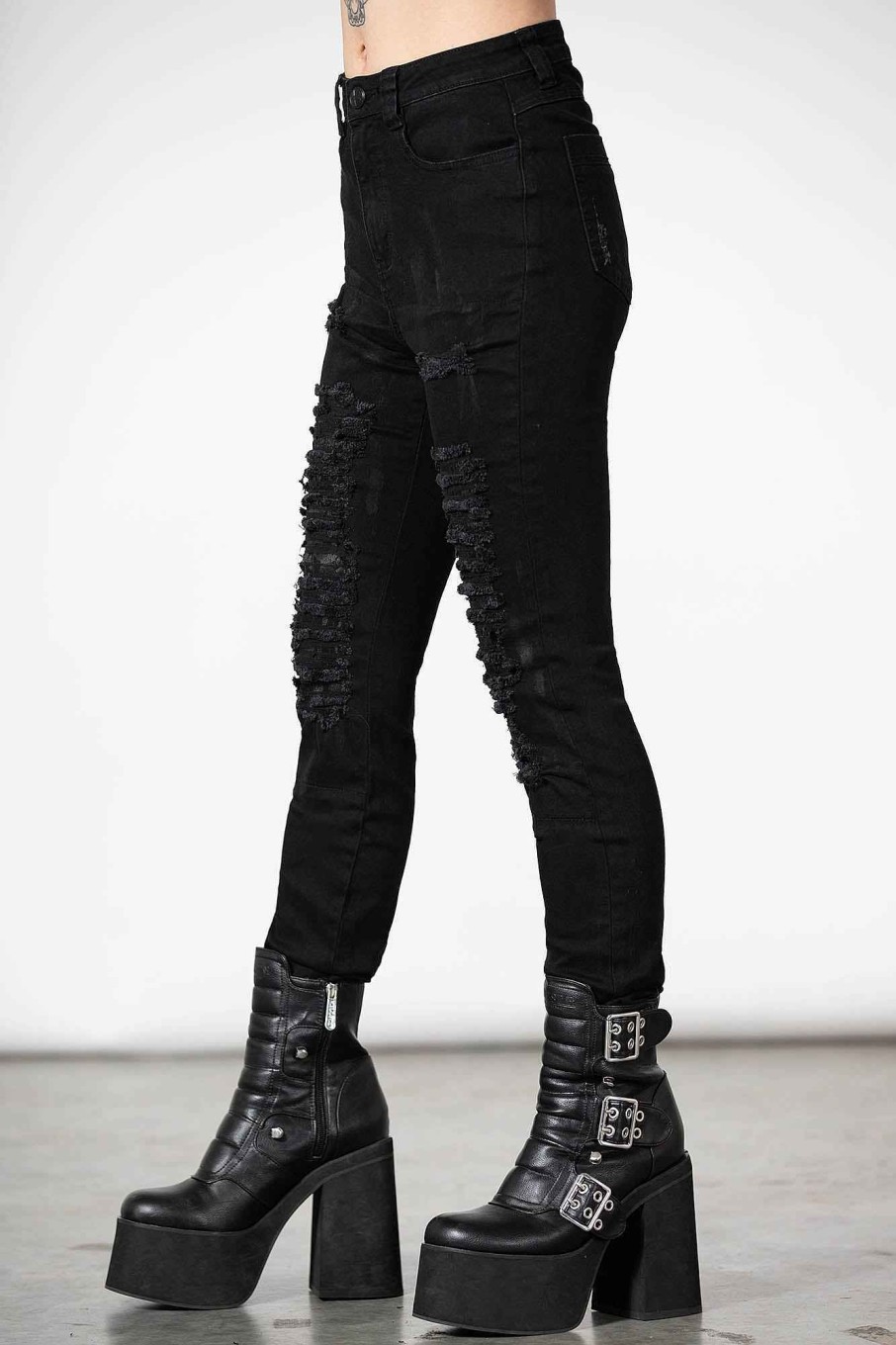 Women KILLSTAR Bottoms | Lyfe Line Patch Jeans Black