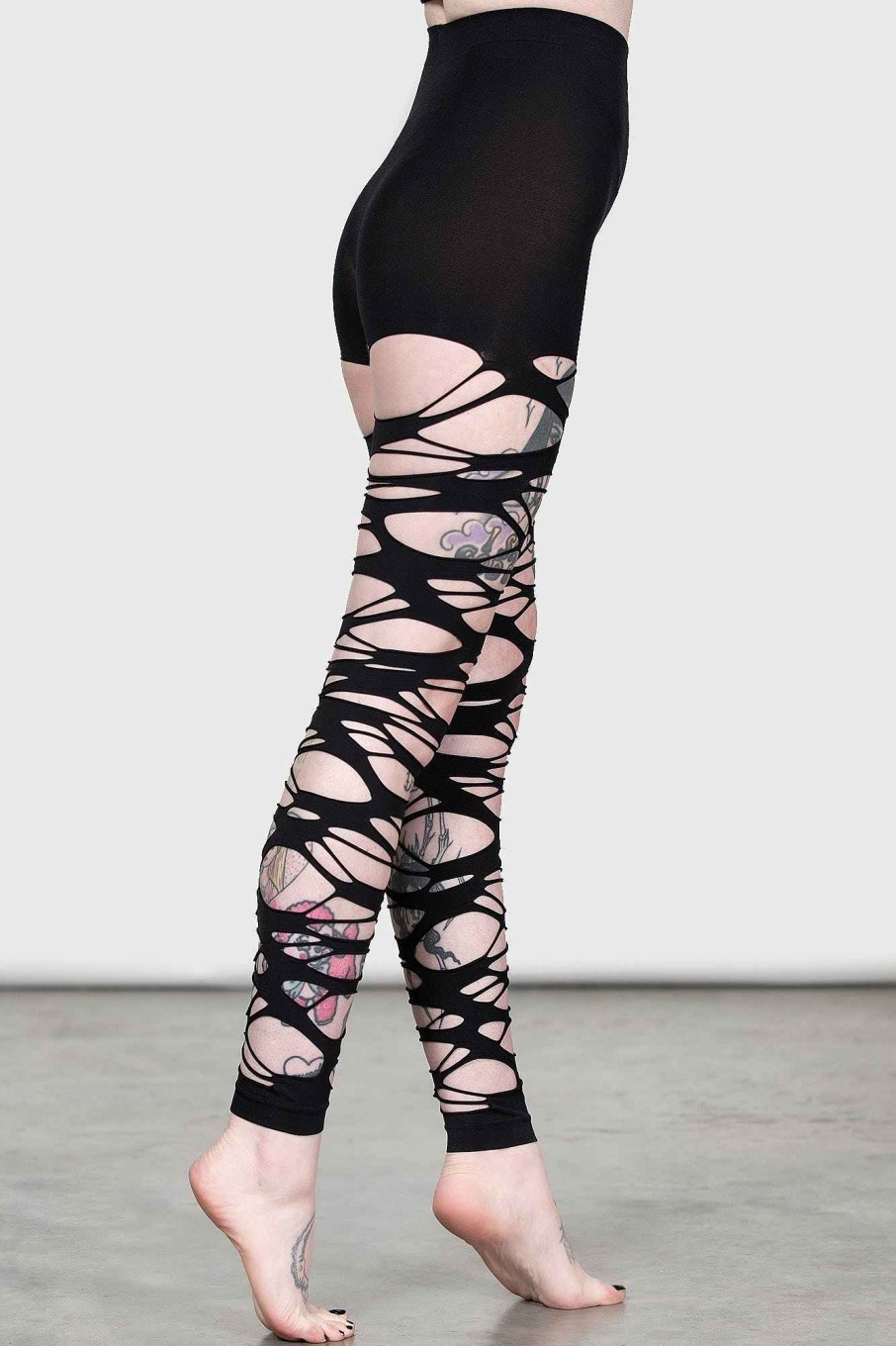 Accessories Killstar Socks & Tights | Carved Up Slashed Tights Black