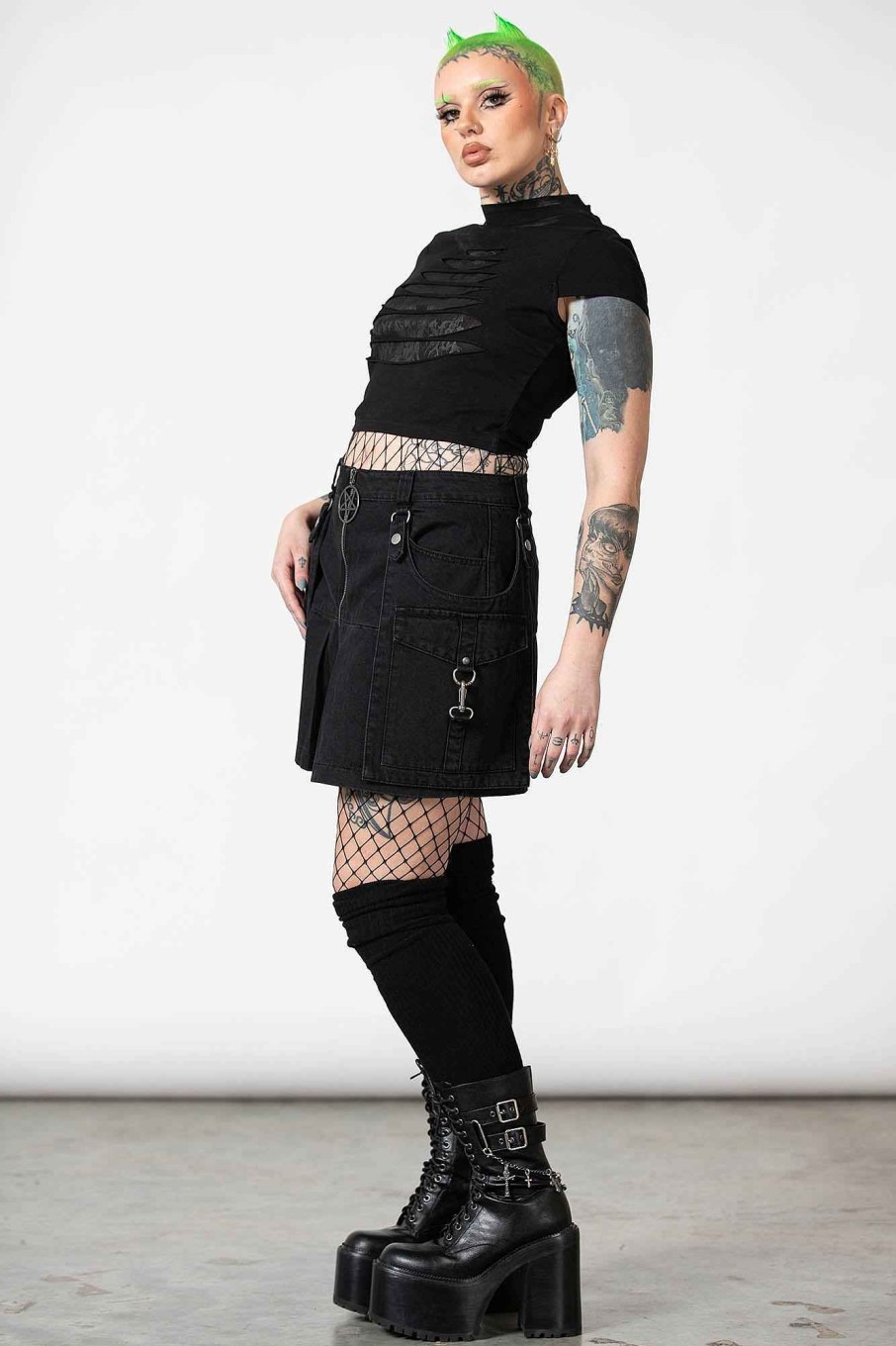 Women KILLSTAR Tops | Hettie Slashed Crop Top Black