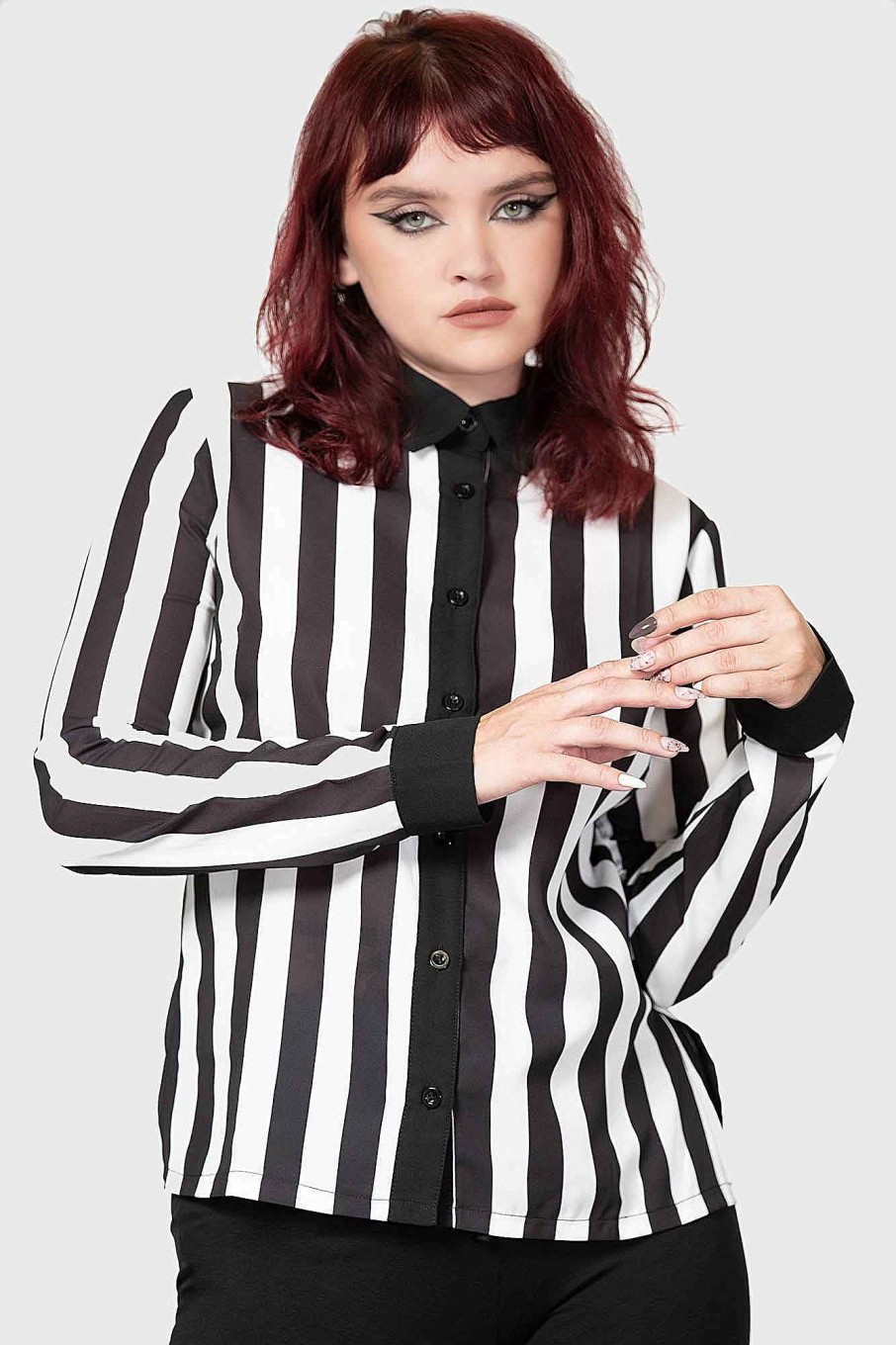 Women KILLSTAR Tops | Stripe Down Shirt Black/White