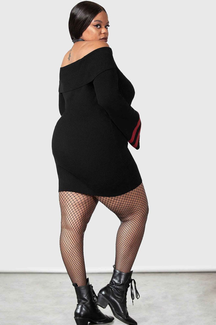 Plus KILLSTAR Dresses | Alder Bardot Knit Dress [Plus] Black