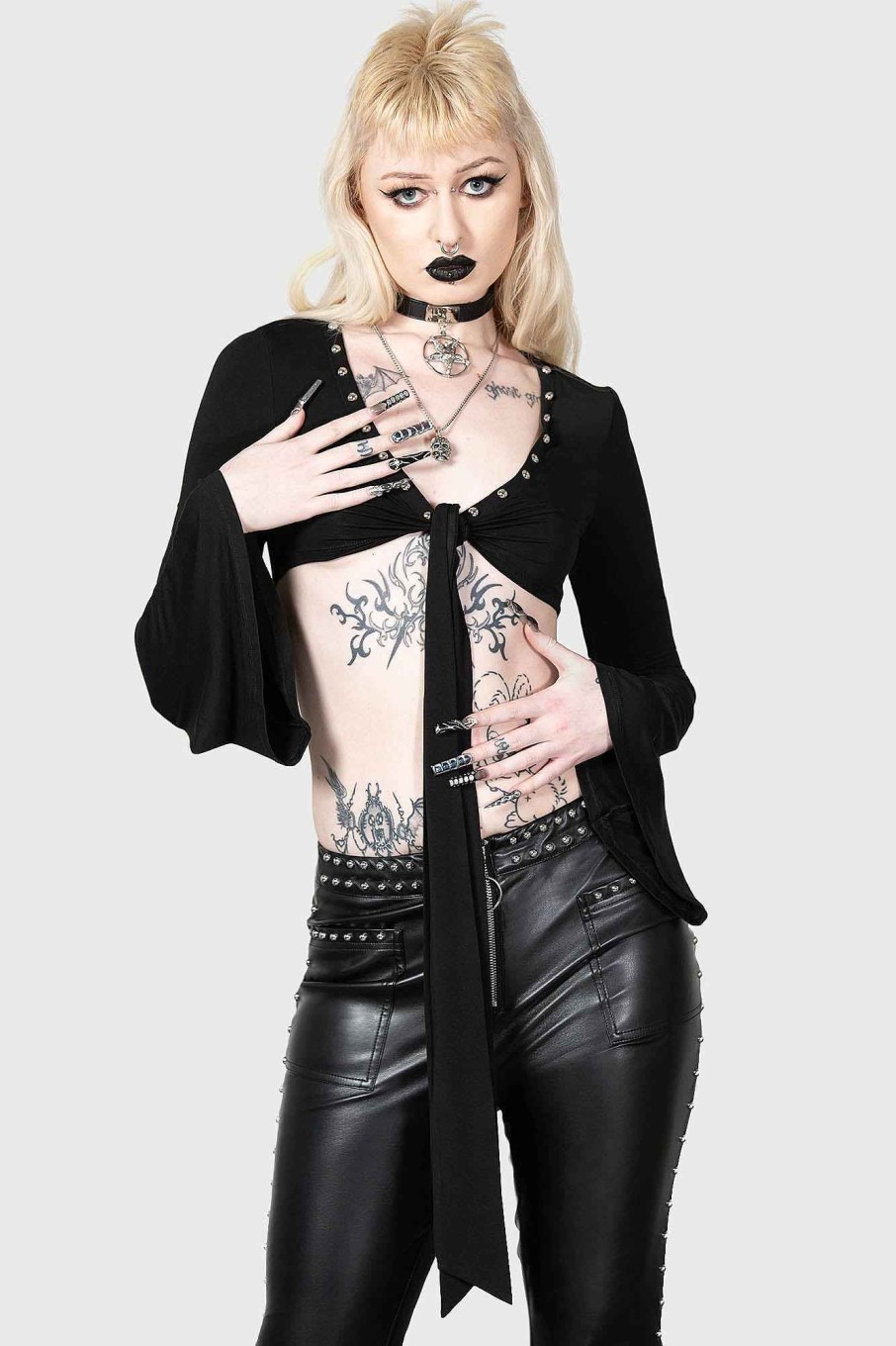 Women KILLSTAR Tops | Elegy Front Tie Top Black