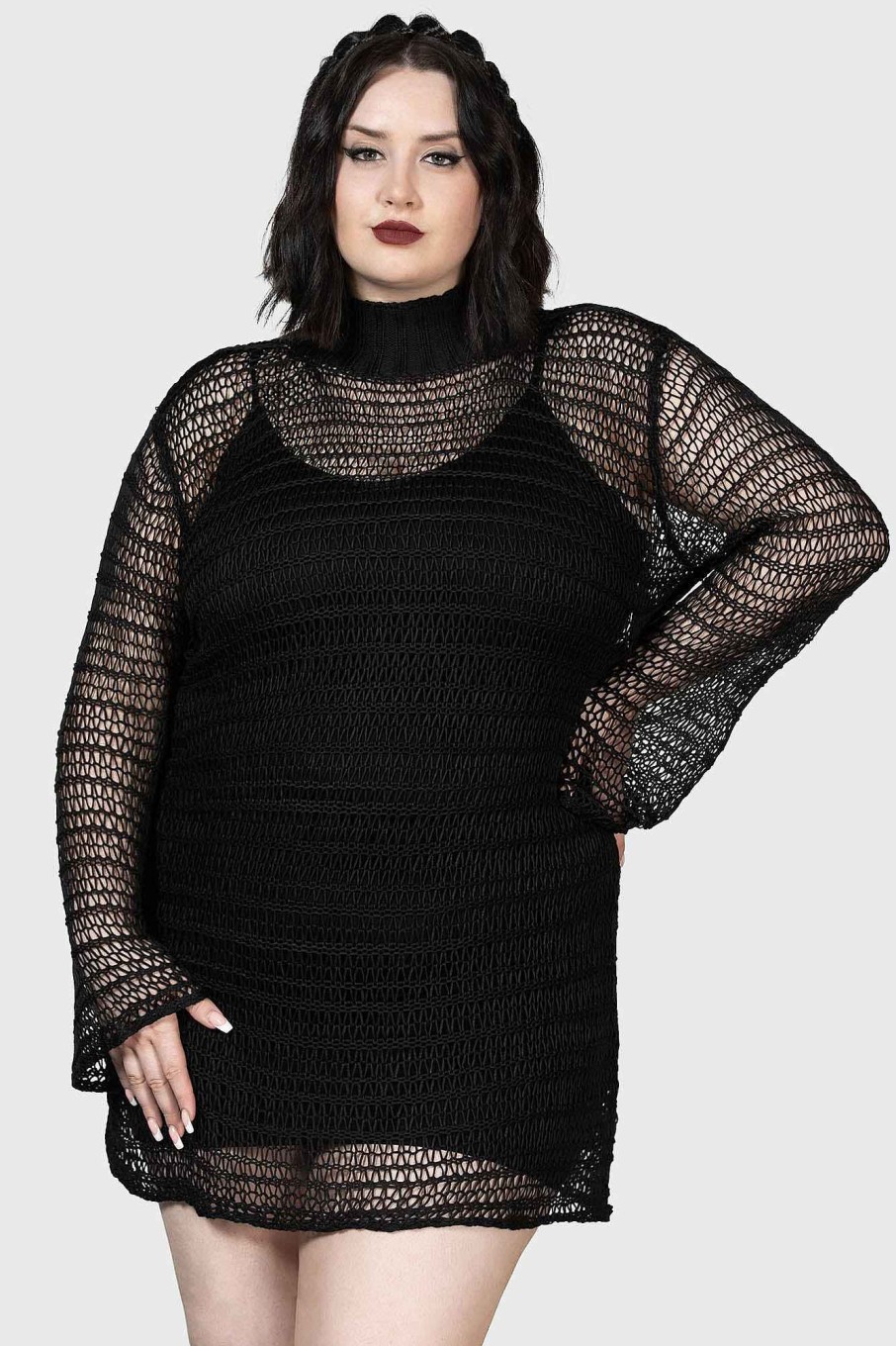 Plus KILLSTAR Dresses | Rebecca'S Rage Knit Dress [Plus] Black