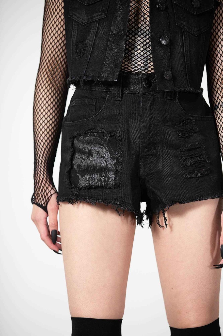 Women KILLSTAR Bottoms | Prediction Patch Denim Shorts Black