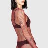 Women KILLSTAR Tops | Hellrazor Fishnet Top [Burgundy] Red