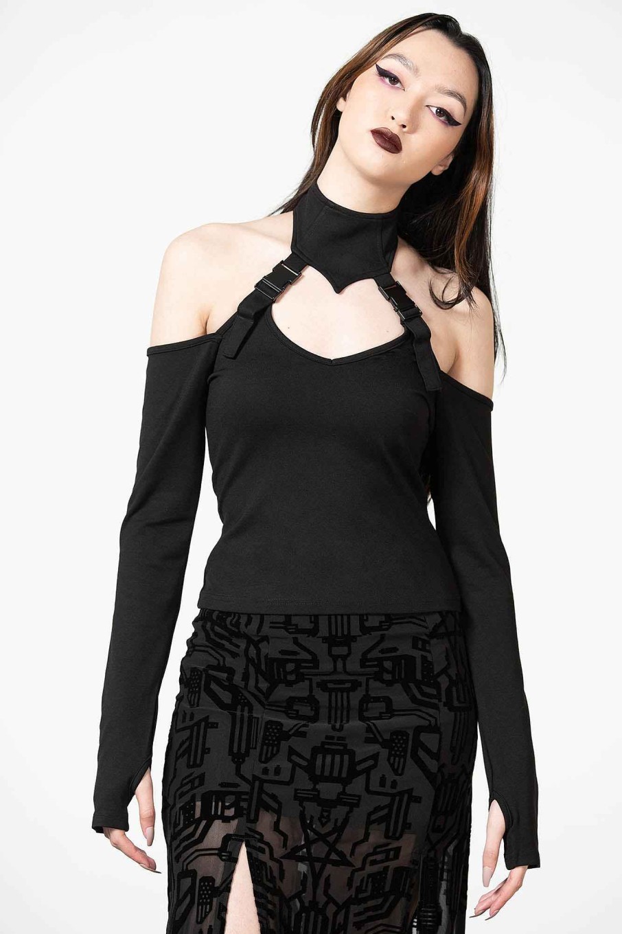 Women KILLSTAR Tops | Oralia Cold Shoulder Top Black