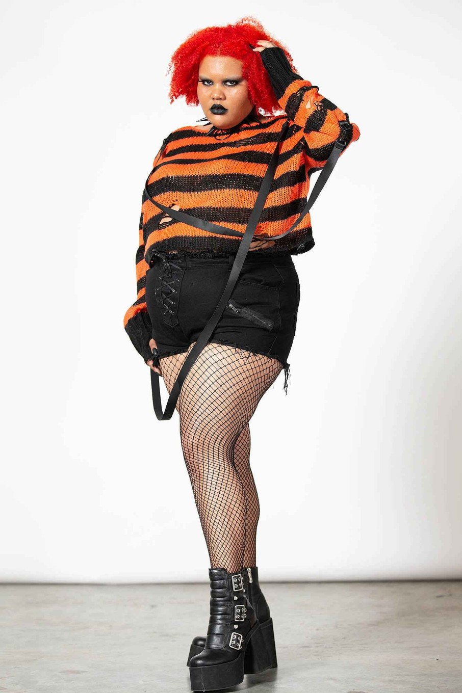 Plus KILLSTAR Knitwear | Creep N' Sleep Knit Sweater [Plus] Orange